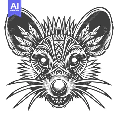 Premium design asset: Tribal Patterned Mouse Head with Sharp Teeth and a Big Nose