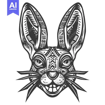 Aset desain premium: Tribal Patterned Rabbit Head with Big Ears and Grinning Mouth
