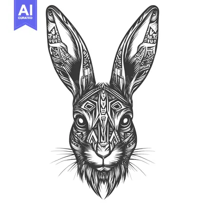 Tribal Patterned Rabbit Head with Long Whiskers