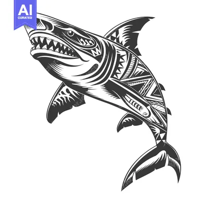 Tribal Patterned Shark with Open Mouth