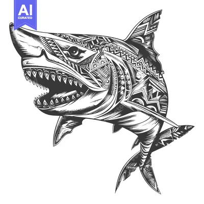 Tribal Patterned Shark with Open Mouth