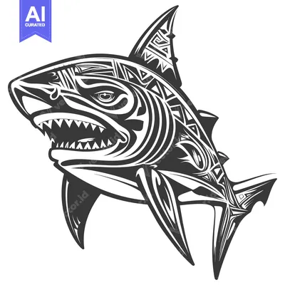 Tribal Patterned Shark with Open Mouth and Sharp Teeth
