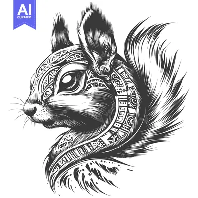 Tribal Patterned Squirrel with Large Ear and Bushy Tail