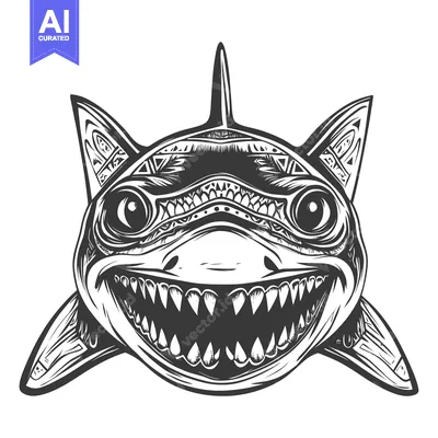 Tribal Shark with Open Mouth and Sharp Teeth