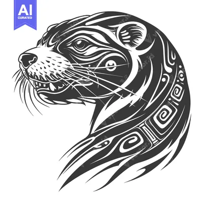 Tribal Style Black and White Otter Head