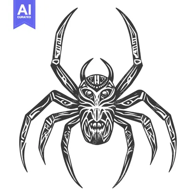 Aset desain premium: Tribal Style Black and White Spider Illustration