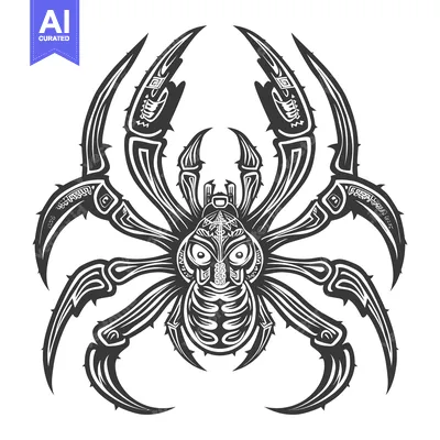 Tribal Style Black and White Spider Illustration