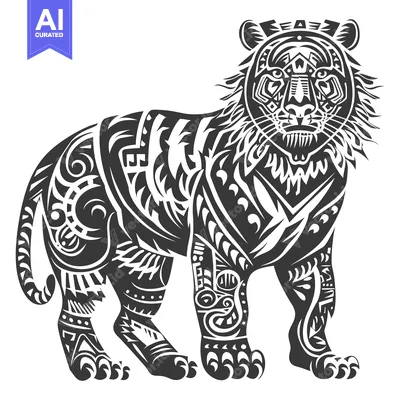 Aset premium populer: Tribal Style Black and White Tiger Illustration