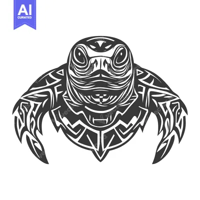 Tribal Style Black and White Turtle Illustration