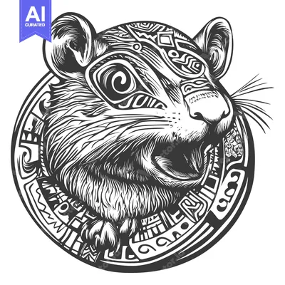 Aset premium populer: Tribal-style illustration of a rodent head