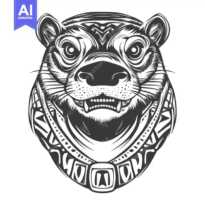 Tribal Style Otter Head with Ornamental Collar