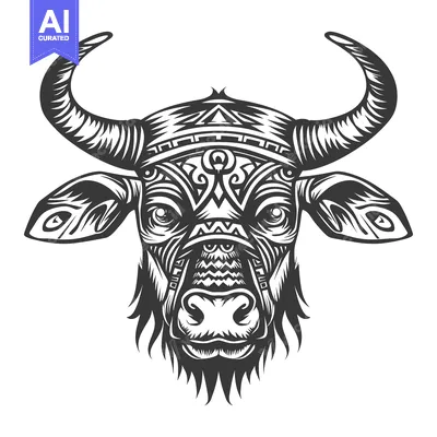 Aset desain premium: Tribal Tattoo Design of a Bull's Head with Ornamental Patterns