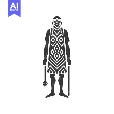 Tribal Warrior Holding a Spear and a Staff