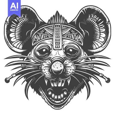Aset desain premium: Tribal Warrior Rat Head with Open Mouth and Sharp Teeth