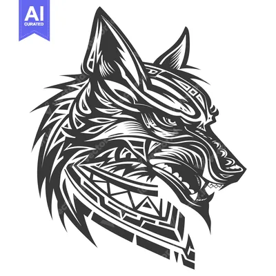 Tribal Wolf Head Design with Geometric Patterns