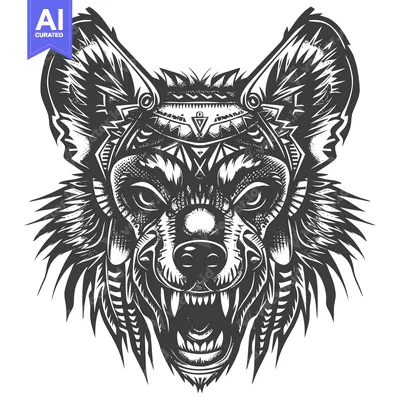 Aset premium populer: Tribal Wolf Head with Geometric Pattern and Feathers