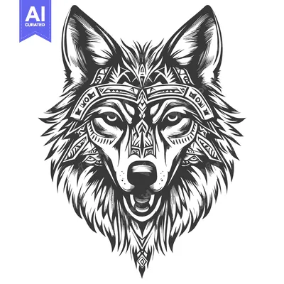 Tribal Wolf Head with Geometric Patterns