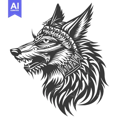 Aset premium populer: Tribal Wolf Head with Geometric Patterns and Sharp Fangs