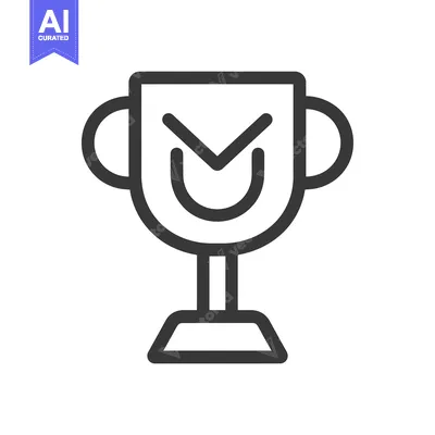 Trophy Cup with Checkmark and Smiling Face Line Icon