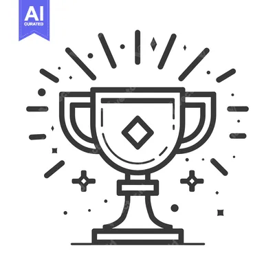 Trophy with Radiant Starburst in Black and White Outline Style