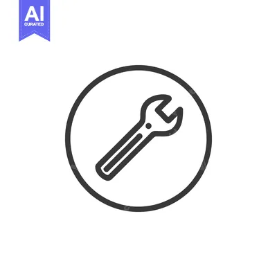 Wrench Icon in Circle, Minimalist Line Art, Repair Symbol