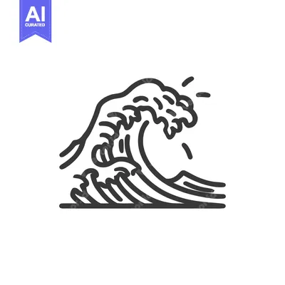 Stylized Ocean Wave Icon with Bold Lines and Dynamic Splash Elements