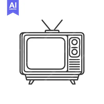 Retro Television Outline Icon with Antenna and Knobs, Vintage Style