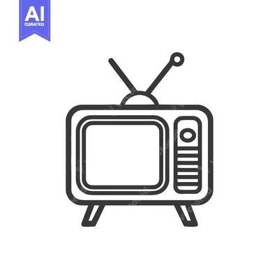 Aset desain premium: Retro Television Icon: Vintage TV Outline with Antenna and Knobs