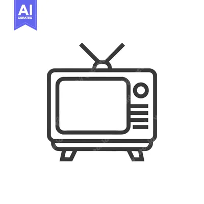 Retro Television Icon: Bold Outline, Antenna, and Classic Design on Wh