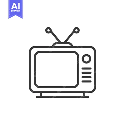 Retro Television Icon: Minimalist Line Art with Antenna and Buttons