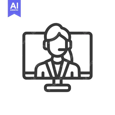 Customer Service Icon: Woman with Headset on Computer Screen, Minimali