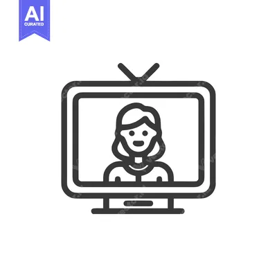 Television with Woman Presenter Icon, Minimalist Line Art