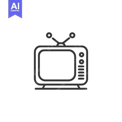 Retro Television Icon: Minimalist Line Art with Antenna and Buttons