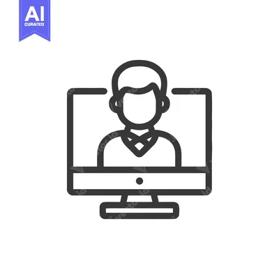 Minimalist Icon of Video Call on Computer Screen, Outline Style