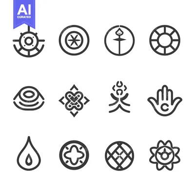 Twelve Abstract Geometric Line Art Symbols