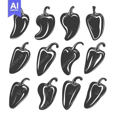Premium design asset: Twelve Black and White Bell Pepper Silhouettes