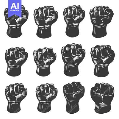Twelve Black and White Fists Raised in a Pattern