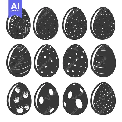 Twelve Black and White Illustrated Eggs with Different Patterns