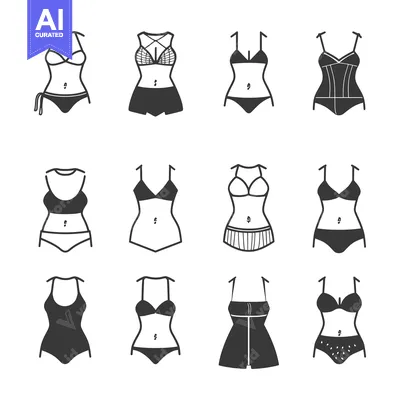 Twelve Black and White Illustrations of Different Swimsuit Styles