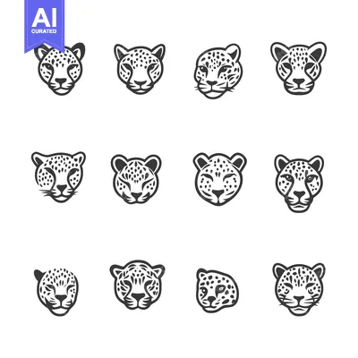 Aset premium populer: Twelve Black and White Leopard Head Illustrations