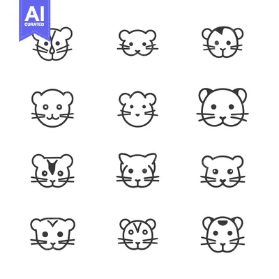 Aset desain premium: Twelve Black and White Line Drawings of Hamster Faces