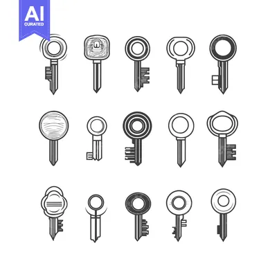 Aset premium populer: Twelve Black and White Outline Sketches of Keys