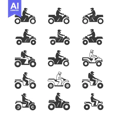 Twelve Black and White Silhouettes of People Riding ATVs