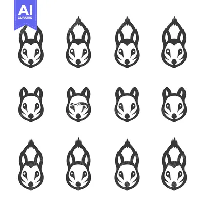 Twelve Black and White Squirrel Face Icons