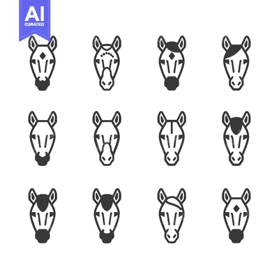 Twelve Black and White Zebra Head Icons in a Grid