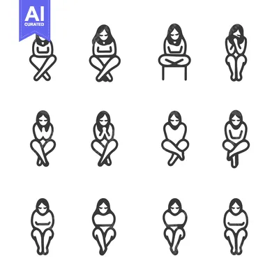 Twelve Different Illustrations of a Woman Sitting Down