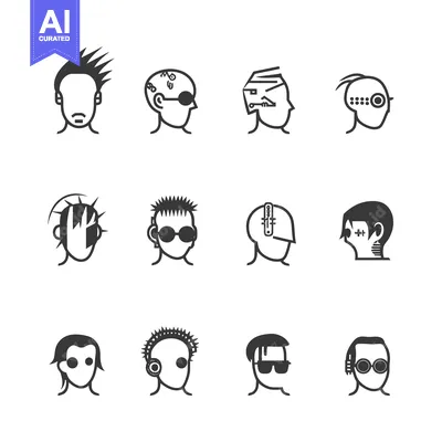 Aset premium populer: Twelve Different Styles of Black and White Male Heads