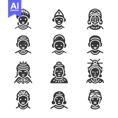 Aset desain premium: Twelve Diverse Black People Wearing Traditional Headwear