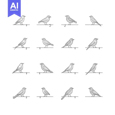 Twelve Grey Outline Birds Perched on a Wire