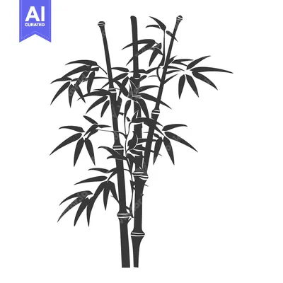 A Black and White Silhouette Illustration of a Bamboo Plant